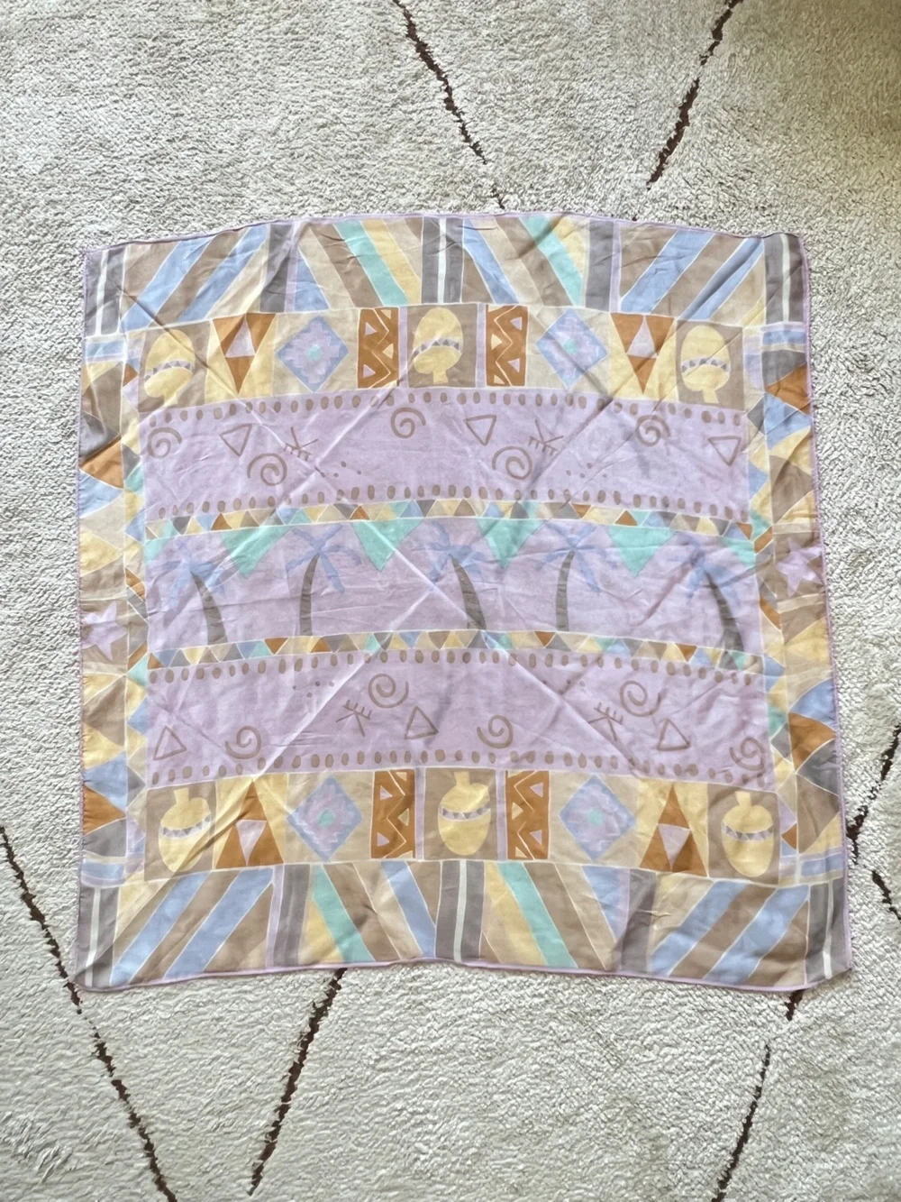 80s Pastel Silk Scarf Tropical Palm Trees Southwest Geometric Abstract 30